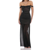 Off Shoulder Mesh Bodycon Midi Dress